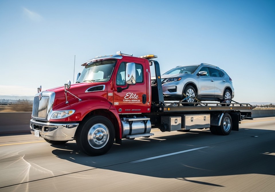 Pengiriman mobil menggunakan flatbed towing